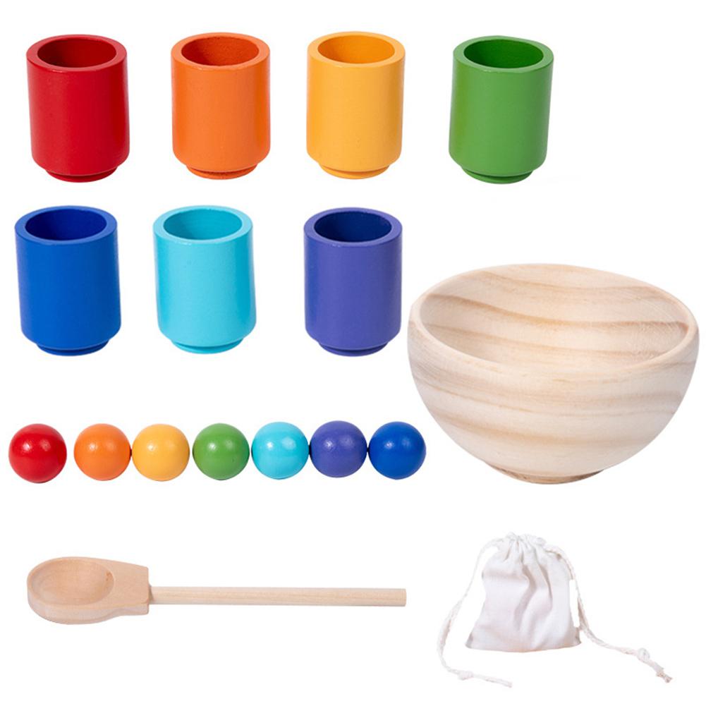 

Rainbow Balls in Cups Preschool Learning Toys with Cups/Balls/Bowl/Spoon Baby Learning Toys for Kids 3 Years Old and Up