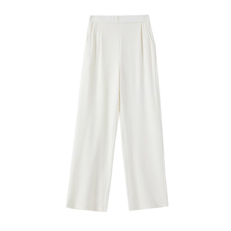 

CANVAUS Women s Wool Casual Wide-Leg Pants - Autumn/Winter, Elastic Waist, Solid Color, Long Straight Fit Large