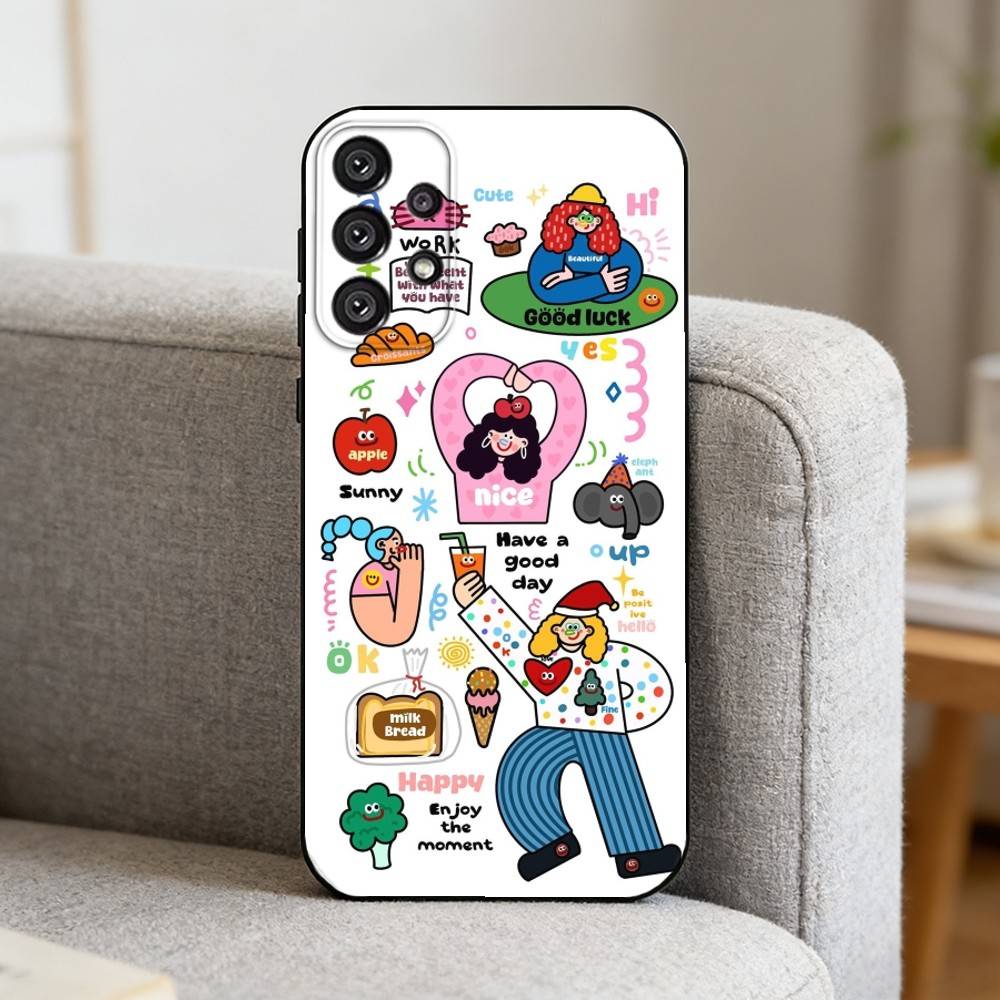 Ins Korean funny and happy girl Phone Case For Samsung S25,S24,S21,S22,S23,S30,Ultra,S20,Plus,Fe,Note,10,9,5G Black Cover