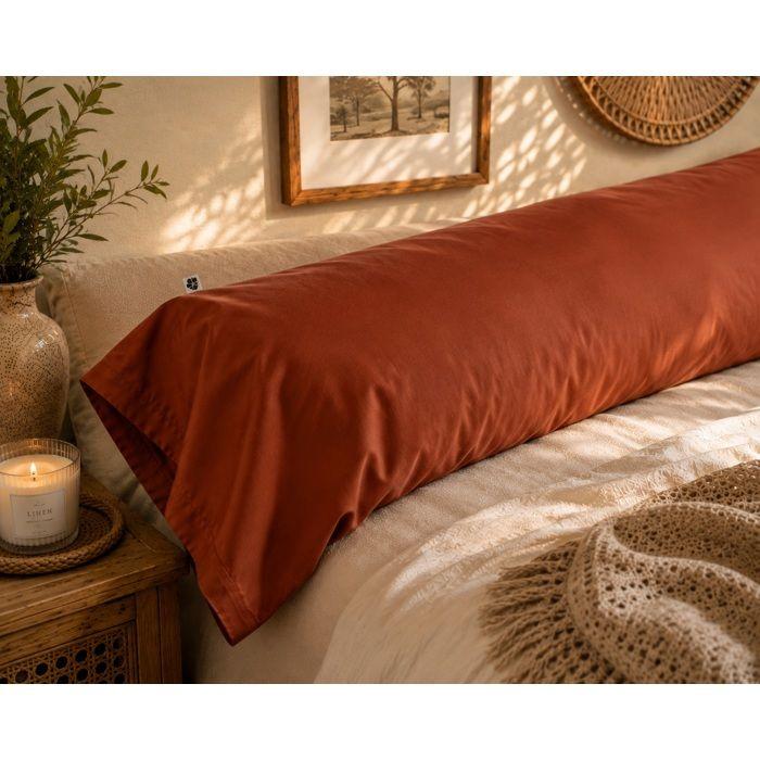 Taie de traversin en percale de coton Perrine 43 x 185 cm tomette