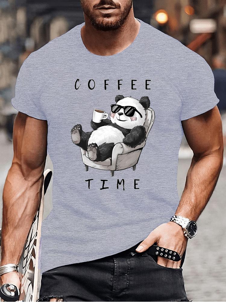 

Кофейный Чилл Панда Наслаждающийся Временем Футболки Мужские Женские Футболка с Коротким Рукавом Оверсайз Свободная Летняя Футболка Одежда Повседневная Мода Топы 3XL
