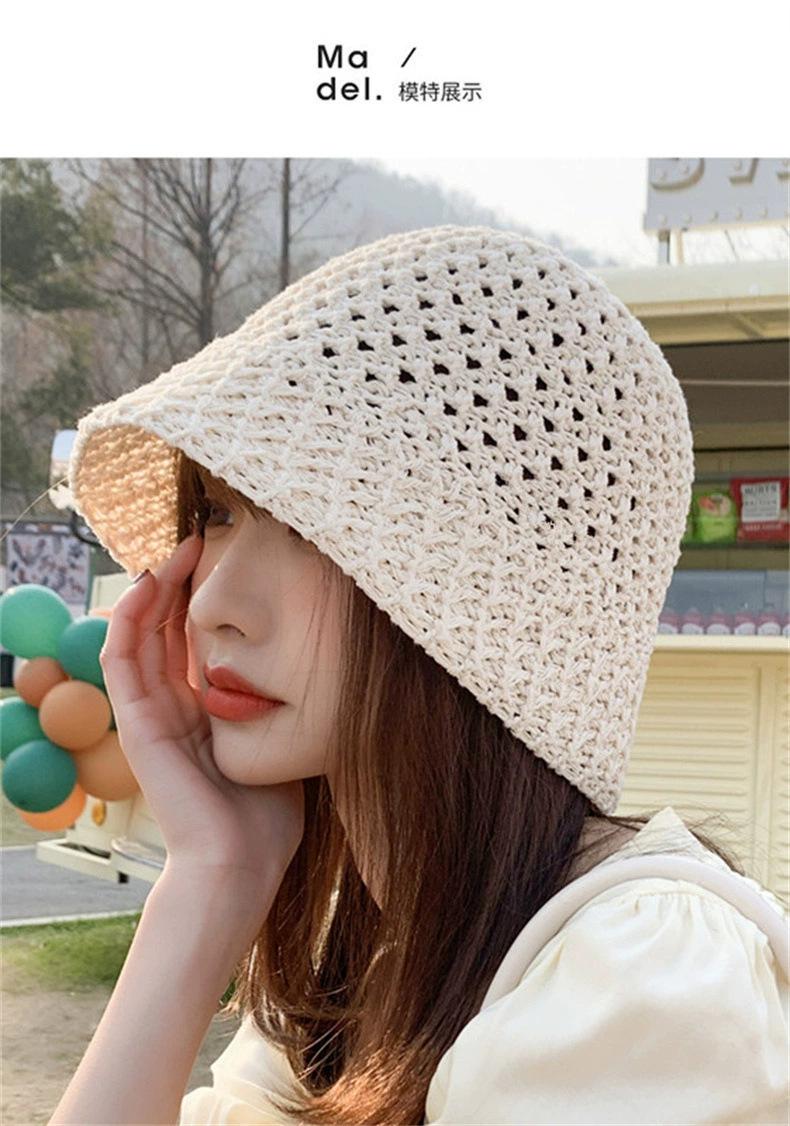 Bucket hat women s summer washbasin hat sunshade sunscreen hat hollow breathable woven bucket straw hat one size fits all