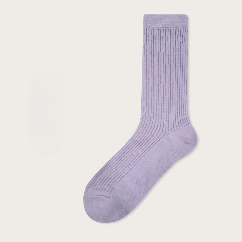 

Носки балерины: Однотонные носки с длинным ворсом, весенне-летние носки до икры, тонкие белые носки с длинным ворсом в балетном стиле с вертикальной полоской 1 pair фиолетовый