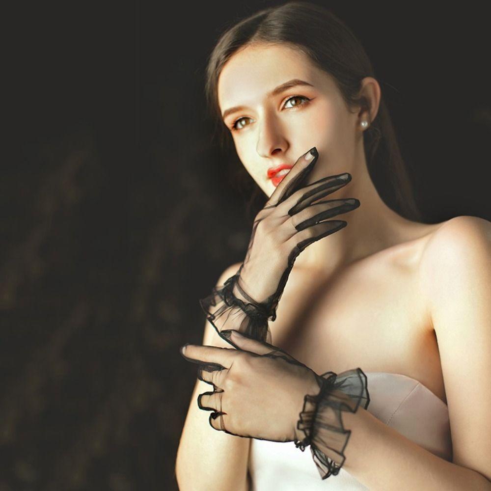 

Защита от солнца Солнцезащитные перчатки Прозрачные сетчатые полые перчатки Простые летние варежки Лето красный