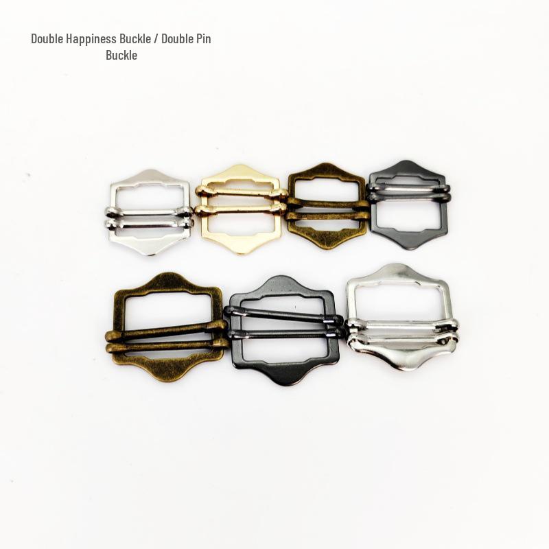 Metal Double Happiness Vest Buckle - Double Needle Eye, 20/25/30/35mm, Alloy Strap Adjuster Gun Black * 20mm Inner Diameter