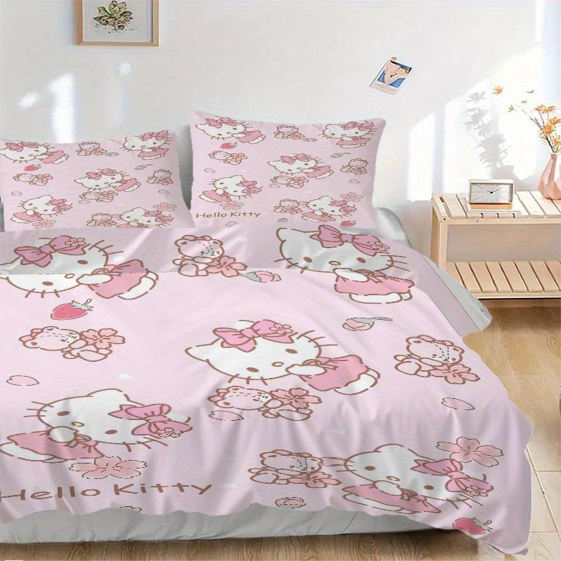 

3 шт. Постельное белье Hello Kitty в розовой тематике - Включает 1 пододеяльник и 2 наволочки, Удобное постельное белье стильного дизайна для спальни W082 135x200cm