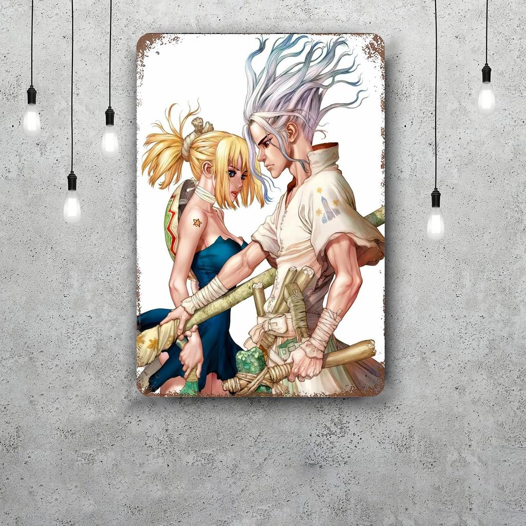 dr stone manga eng anime Decor Poster Vintage Tin Sign Metal Sign Decorative Plaque for Pub Bar Man Cave Club Wall Decoration