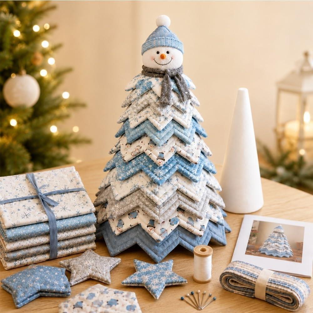 Quilted Christmas Tree Set Frost Snowman