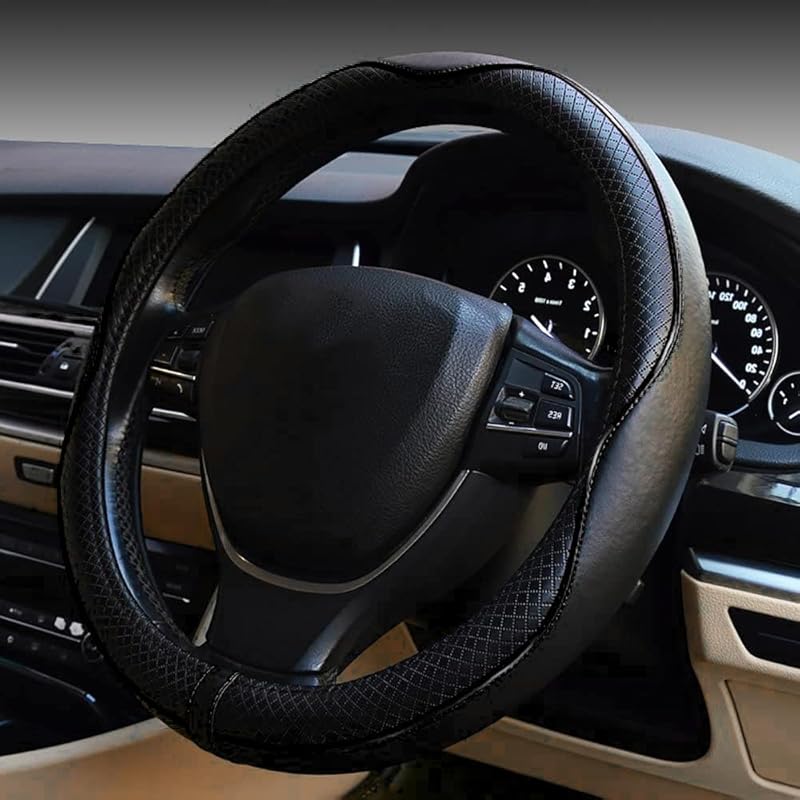 ESEWALAS Universal Car Steering Wheel Cover,Anti-Slip Leather Steering Wheel Cover,Sports Style Steering Wheel Protector,Car Interior Accessories