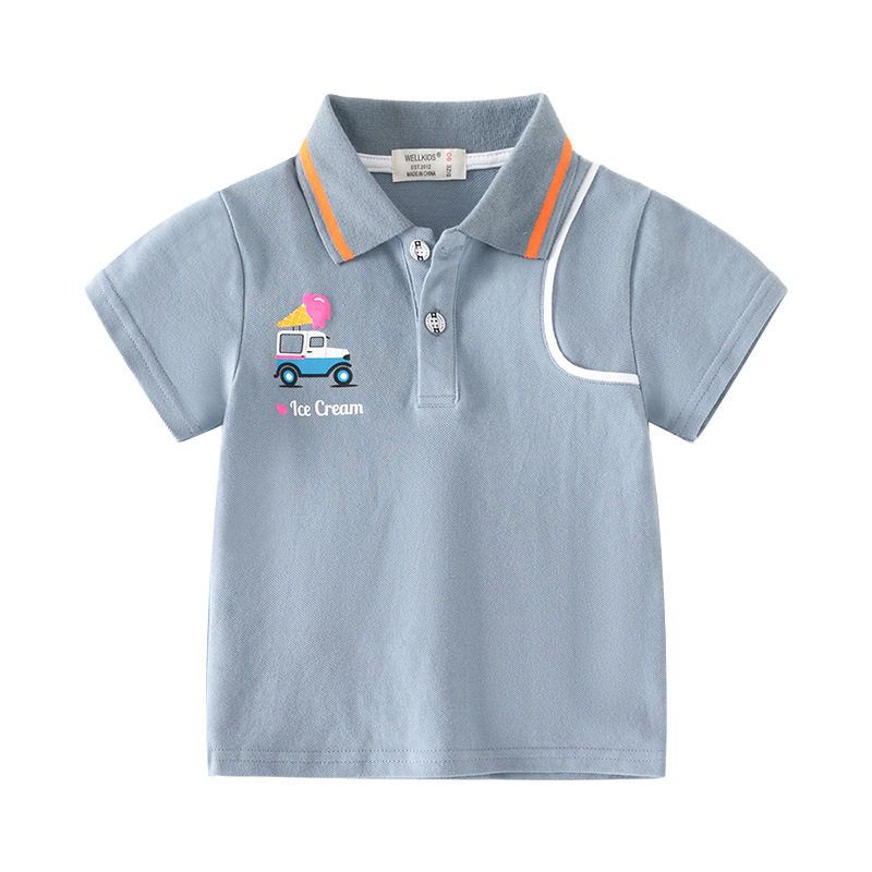 Summer Kids Cartoon Ice Cream Car Short Sleeve Tops Cotton Children Polo Shirt Boy Lapel Clothes