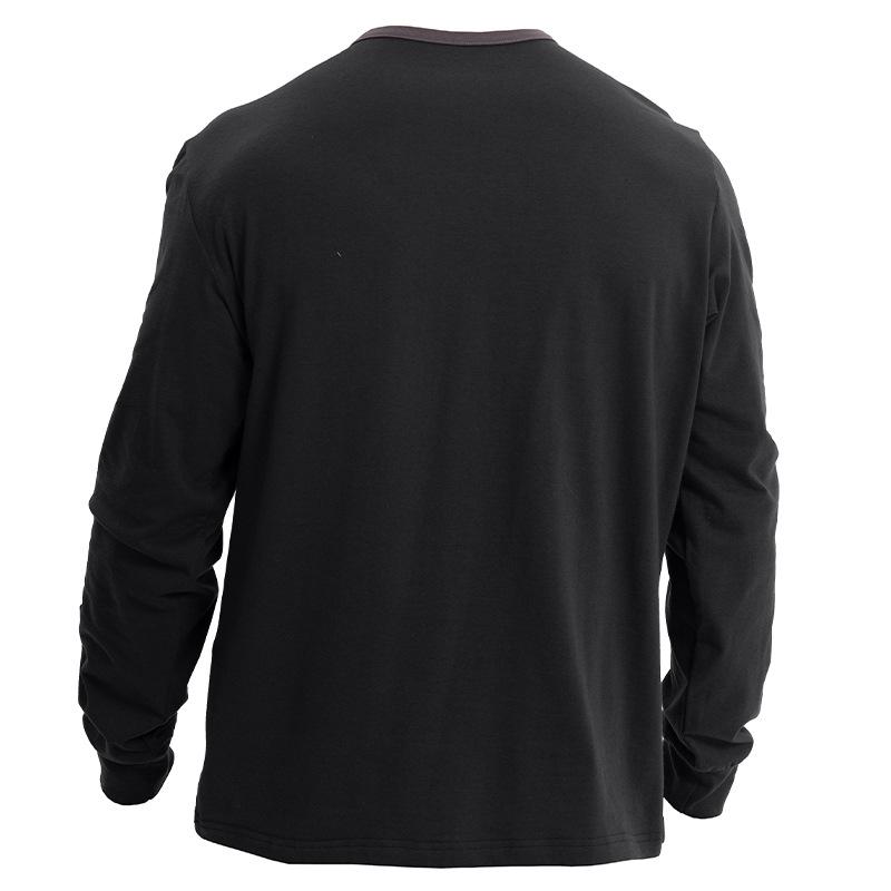 Men's Henley-style round-neck long-sleeved T-shirt Men's loose-fitting sports top