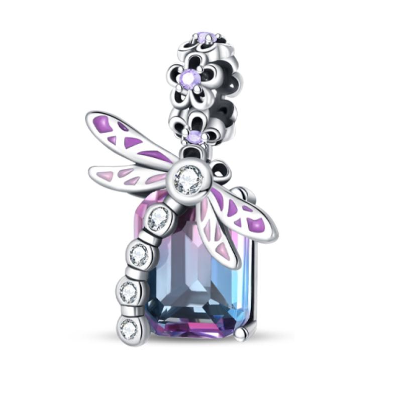 100% 925 Silver Exquisite Colored Dragonfly Charms Pendants Sparkling Zircon Fit Qikaola Original Bracelets DIY Jewelry