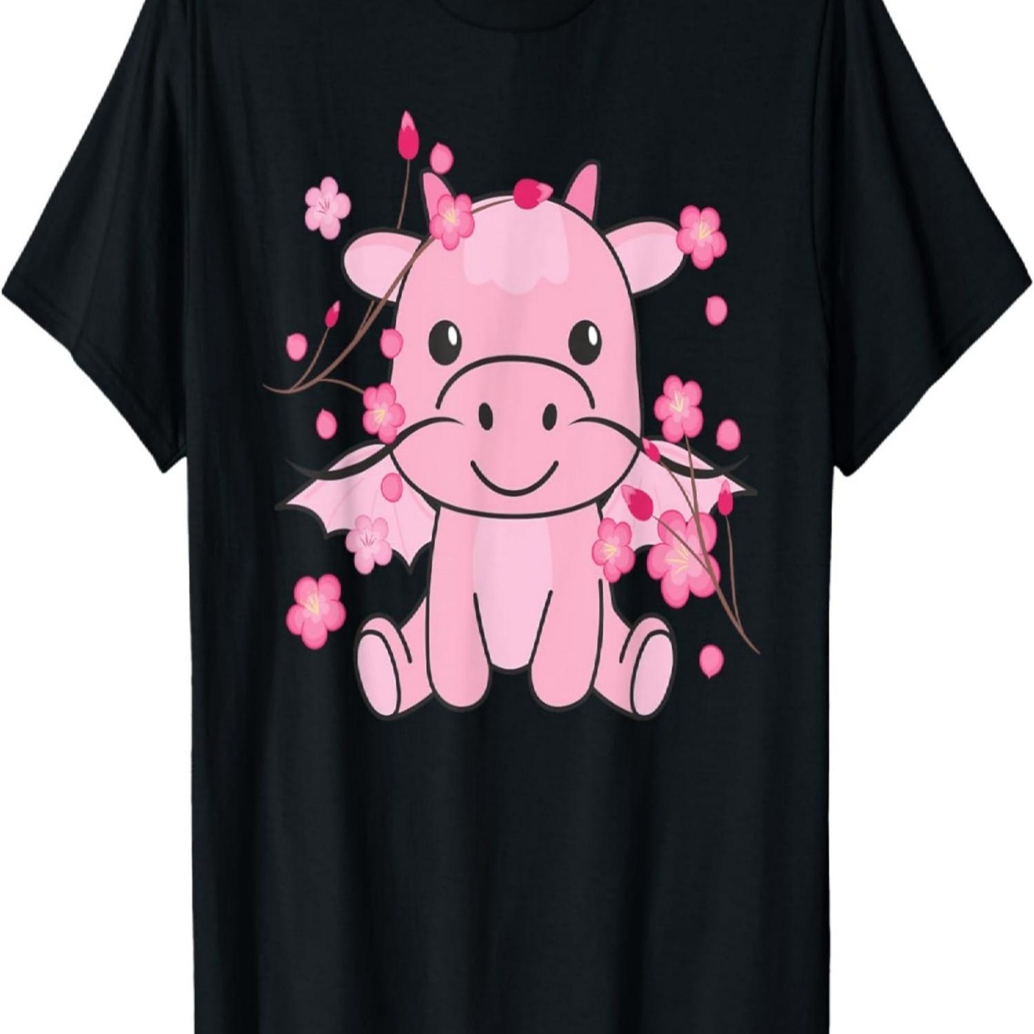 Dragon Cute Animals For Kids Kawaii Cherry Blossoms T-Shirt S
