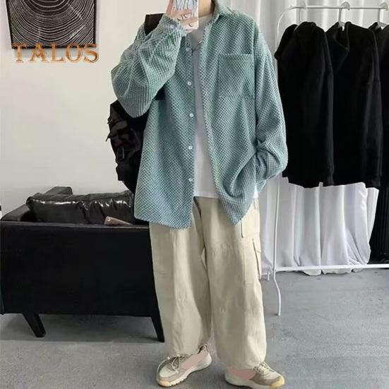 

Мужская осенне-весенняя рубашка с клетчатым принтом и отложным воротником, вельветовый длинный рукав, свободный кардиган на пуговицах, нагрудный карман, средней длины, повседневное пальто 2XL хаки