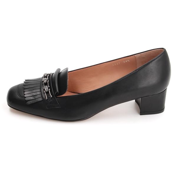 Lanvin en Bleu Women's Chain Motif Square Toe Fringe Pumps, Size 2827, Black, Size 24.0 cm, E