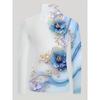 Elegant floral print cheongsam collar T-shirt, suitable for women - long sleeves - suitable for autumn and winter