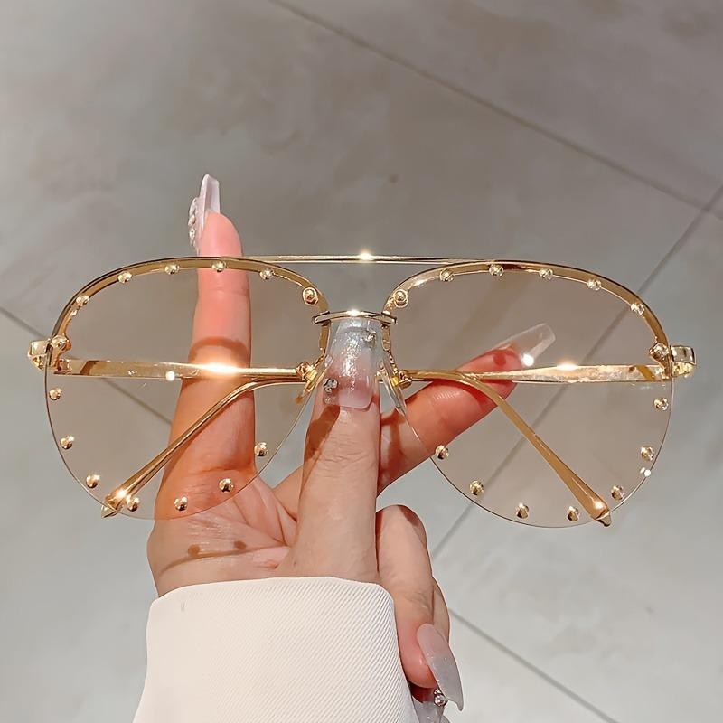 

Модные безободковые очки-авиаторы женские винтажные роскошный брендовый дизайн линзы с алмазной огранкой заклепки солнцезащитные очки для женщин UV400