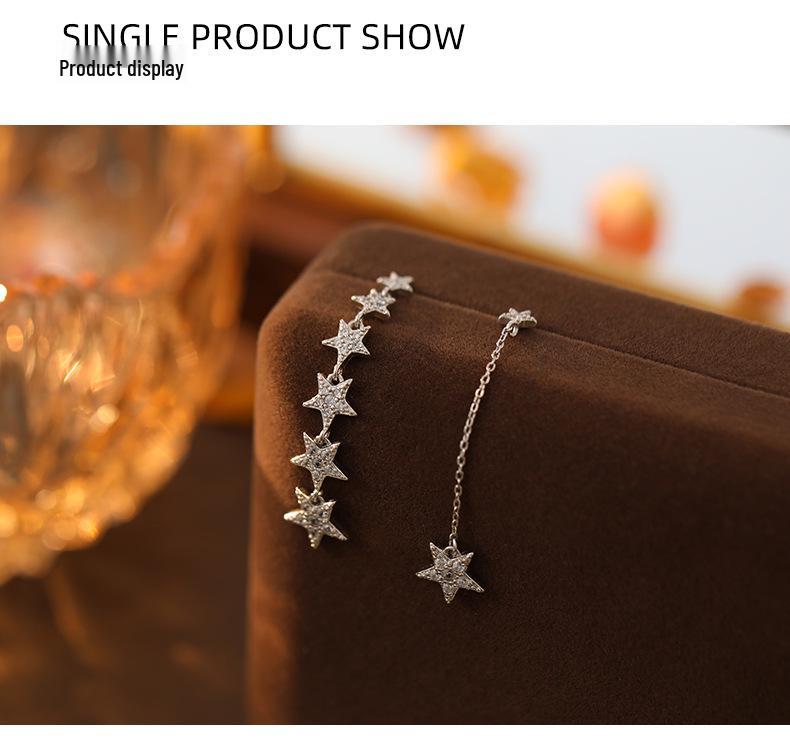 Banyan Tree Asymmetric Star Tassel Earrings: S925 Silver, Korean Fashion, Women's Long Diamond Design