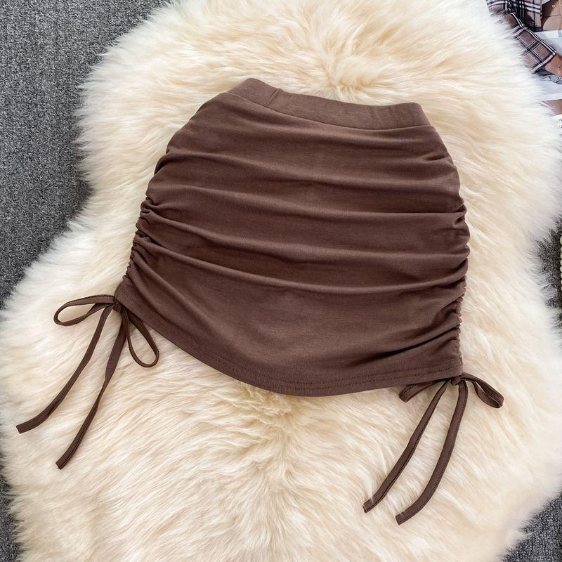 

Fashion Sexy Lace-up Dancing Fitness Skirt Drawstring Brown One size