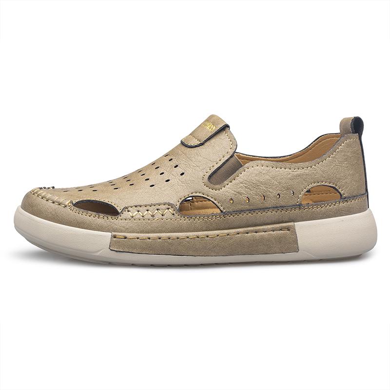 Sandale Casual din Piele pentru Bărbați, Durabile, Cusături Manuale, Pantofi cu Vârf Închis, Antiderapanți, Pentru Interior, Exterior, Plajă