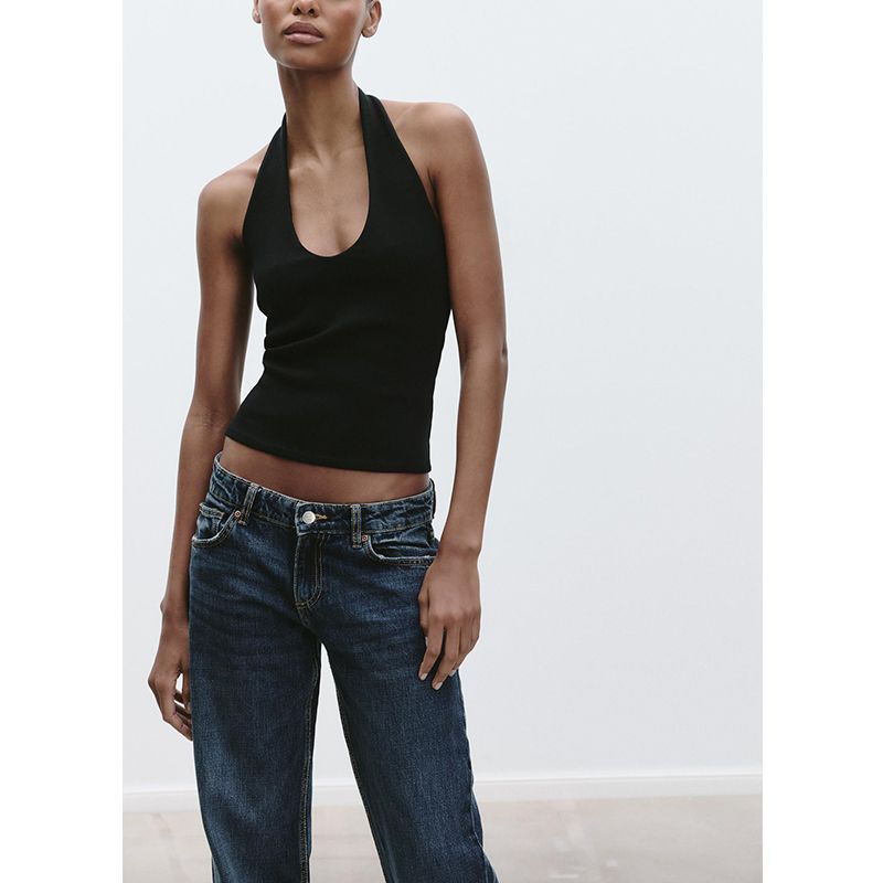 Summer New Product Women's Clothes French Style Design Hanging Collar Slim Fit Backless Basic All-Matching Tops 4424308