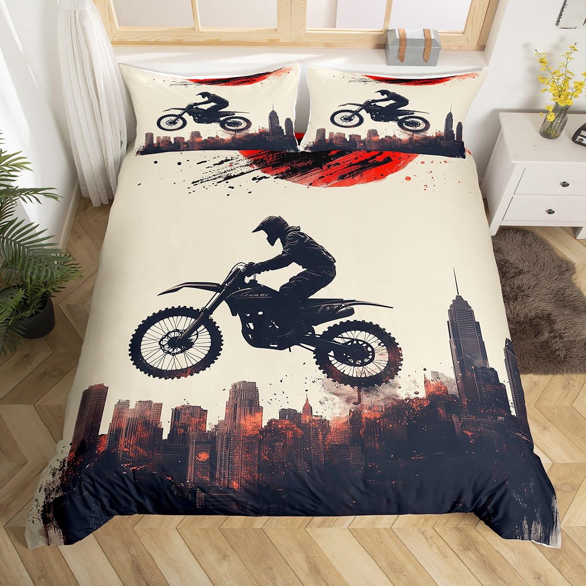 

Comforter Dirt Bike Motocross Racer Bedding Set For Kids Boys Teens Racing Motorcycle Comforter Motorbike Bedding Comforter (quilt)-EU Single(135*200cm)3pcs