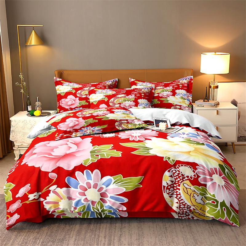 Red Big Flower Bedding Set Lovely Duvet Cover Boys, Kid's Quilt Cover Girls Room Gorgeous Bedding King/Queen Duvet Cover Set