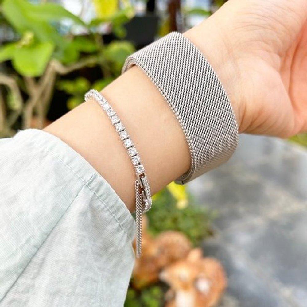 4-foot Tennis 4mm Silver Bracelet Cubic 925 Silver Sterling Silver Women's Popular