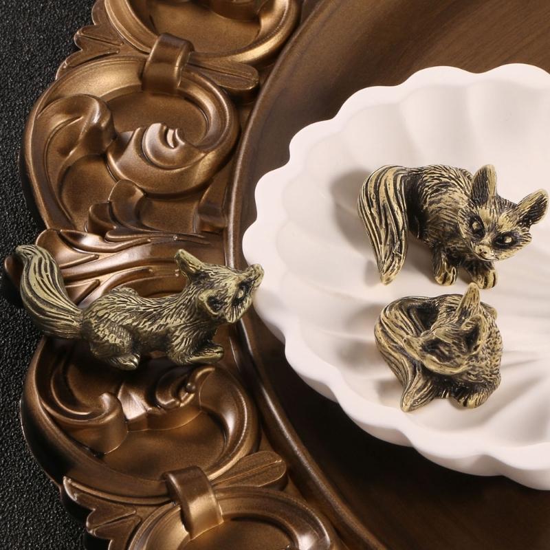 Metal Foxes Sculpture Antique Animal Miniature Statue Desk Ornament for Study Office Home Decoration Cultural Gift