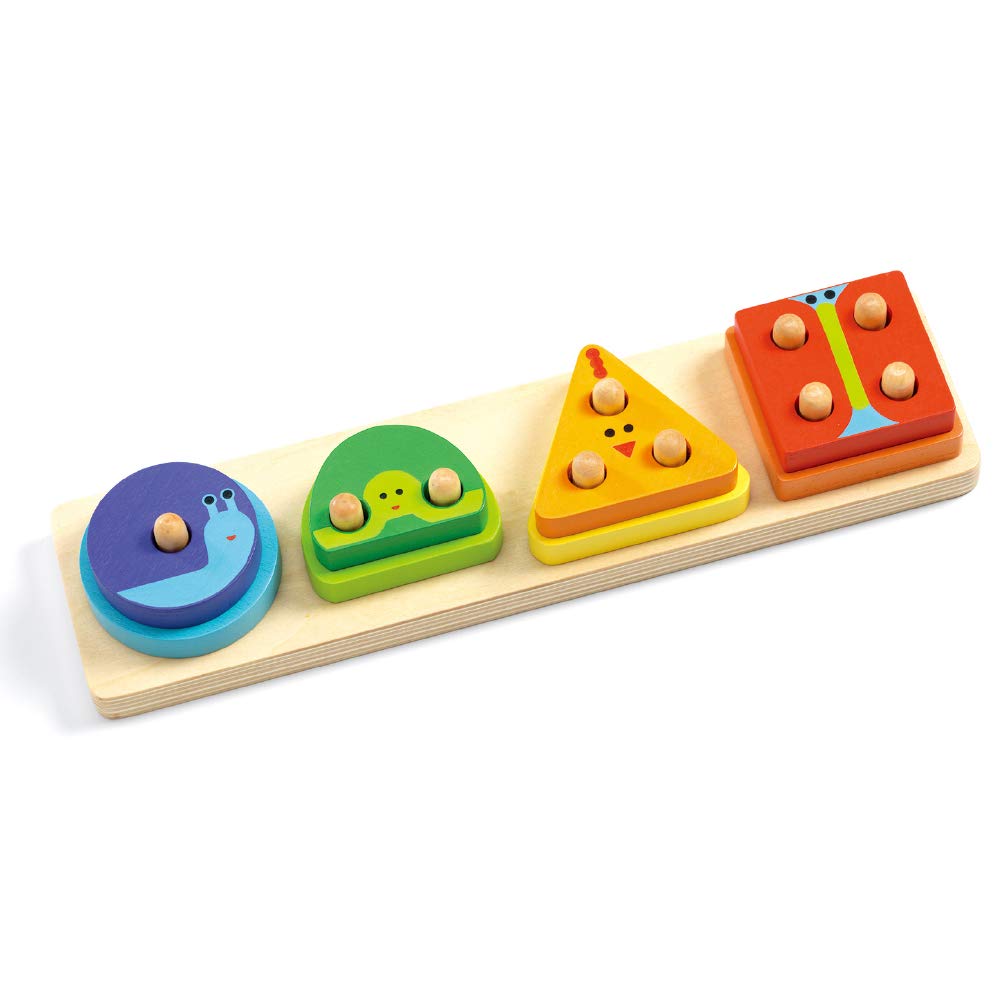 

DJECO 1234 Basic Shape-Matching Puzzle, Wooden Educational Toy for Babies, Animal Design, Montessori Style, Ages 1, 18 Months, 2, 3 Years, Boys and