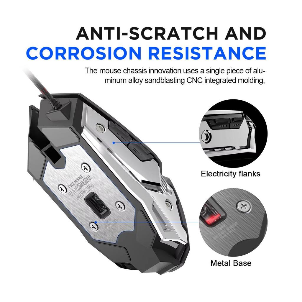 Inphic W2 Gaming Mouse Silent Click USB Optisk kablet mus 4800DPI Ergonomiske mus 6 programmerbare knapper RGB Breathing LED PC