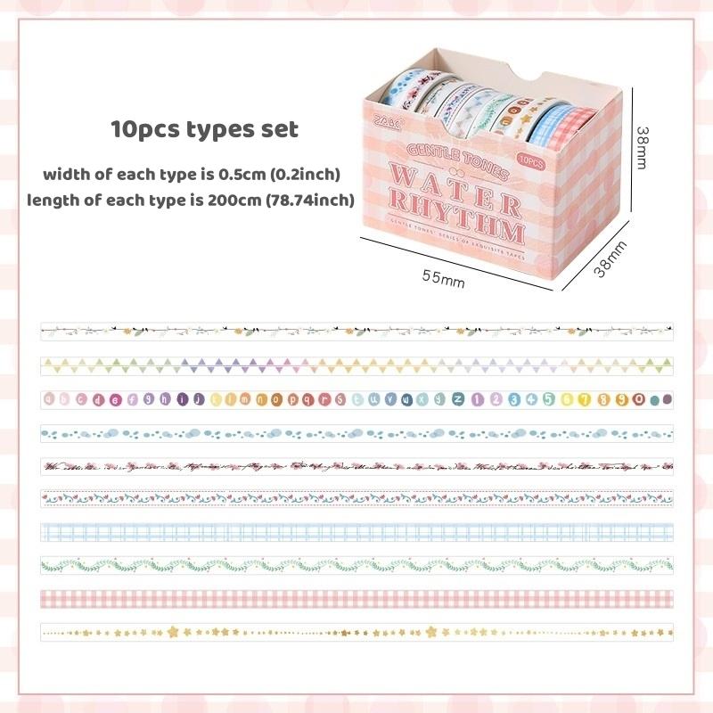 10 Rolls Gentle Color Tone Washi Tapes Set Super Mini Basic Flower Pattern 5mm Lace Paper Masking Tape Decoration Stickers