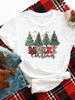 (Asian Size) merry Christmas new year o-neck Women's Top T Clothing Print bow style trend Short Sleeve T-shirts Fashion holiday Graphic Tee