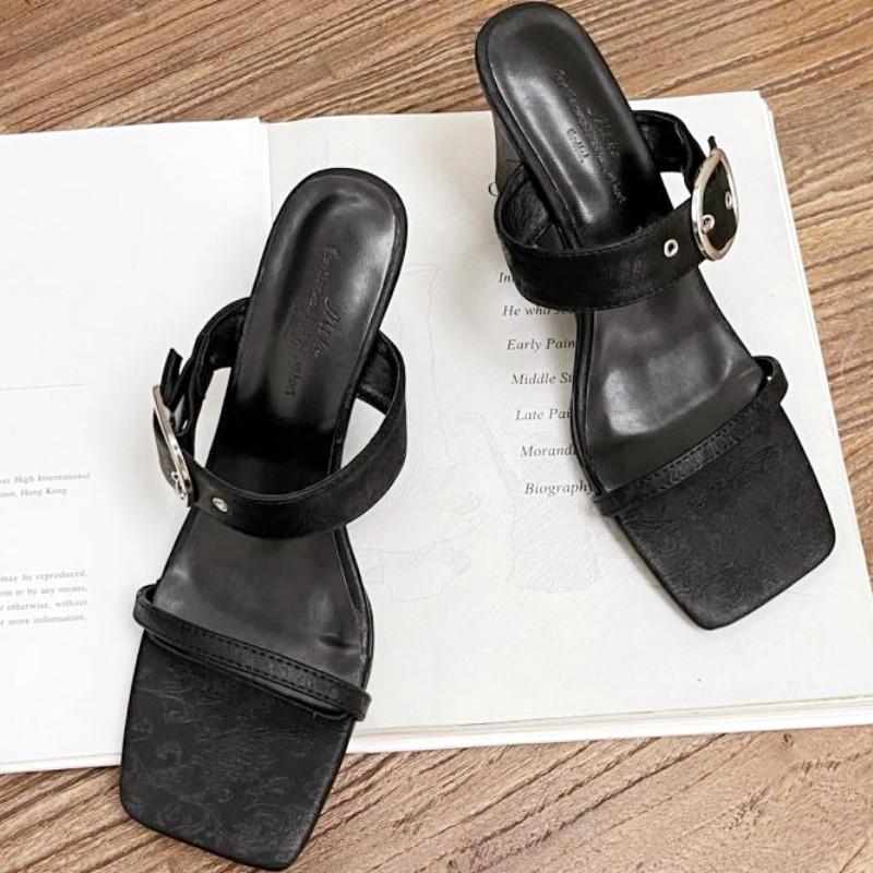 

Fashion Square Toe Wedges Women Sandals Narrow Strap Buckle Open Toe High Heels Women Summer Fashion Comfortable Super High Heeled Shoes 39 чёрный