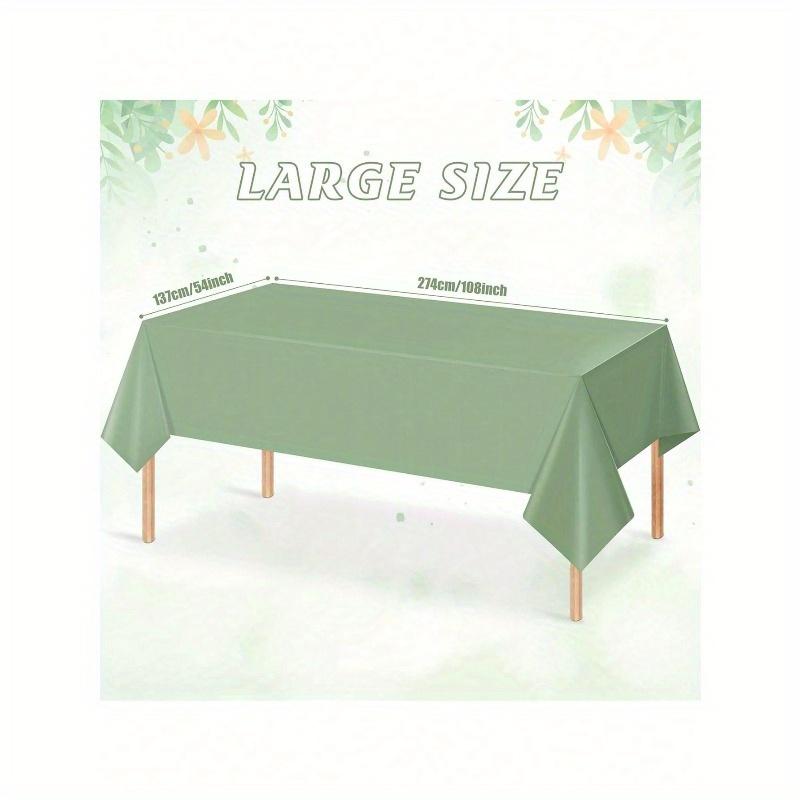 1pc Sage Green Plastic Tablecloths for Rectangle Tables, Light Green Disposable Tablecloth, Waterproof Sage Green Table Cover