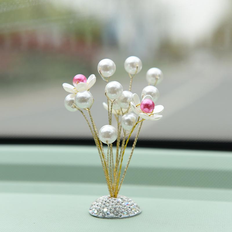 Автомобильный гипсофила орнамент центральная консоль креативный искусственный жемчуг лотос автомобиль трехлепестковый цветок орнамент украшение автомобиля аксессуары