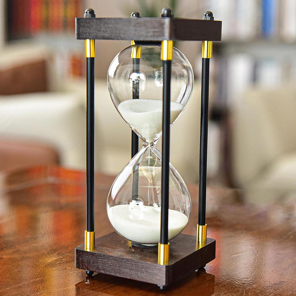 Clessidra Da 60 Minuti In Legno Nero Con Sabbia Nera | Orologio Decorativo Per Studio, Cucina, Giochi | Regalo Compleanno O Nozze