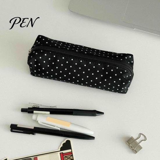 Large Capacity Pencil Case Polka Dot Case, Fabric Stationery Organizer Pouch, Cute Makeup Versatile Canvas Storage Bag Zipper Closure Pen for