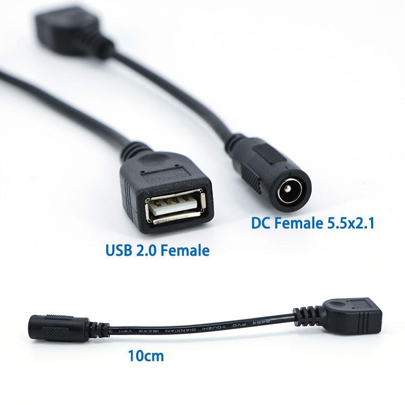 10cm USB 2.0 Female Converter to DC Female 5.5x2.1mm Cable 5521 Power Jack Conector 5.5x2.1 Adapter 5V Charing Cord wire