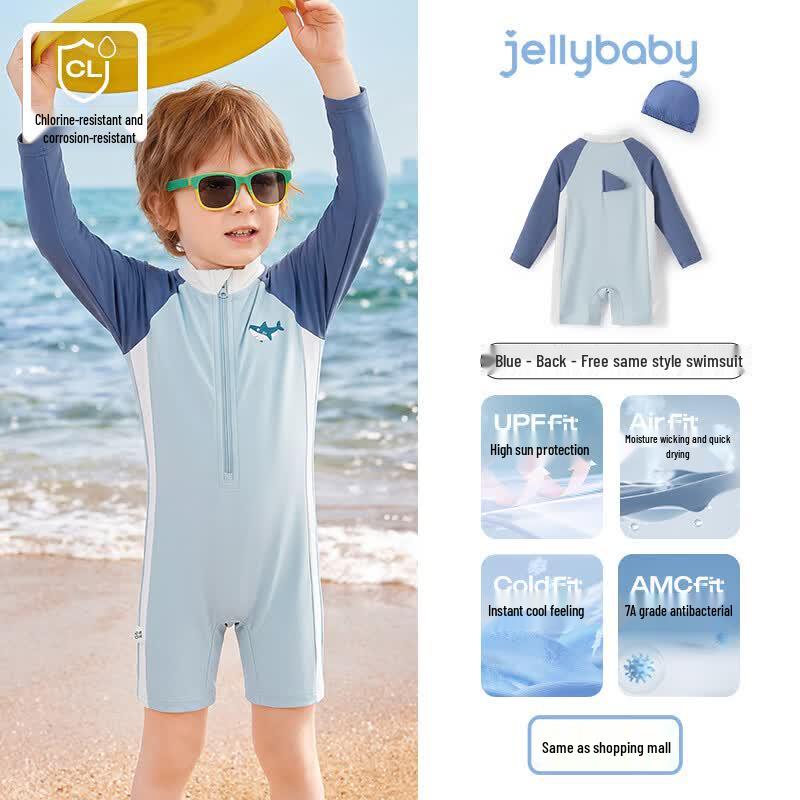JELLYBABY Unisex Kids Antibacterial Long Sleeve One-Piece Swimsuit