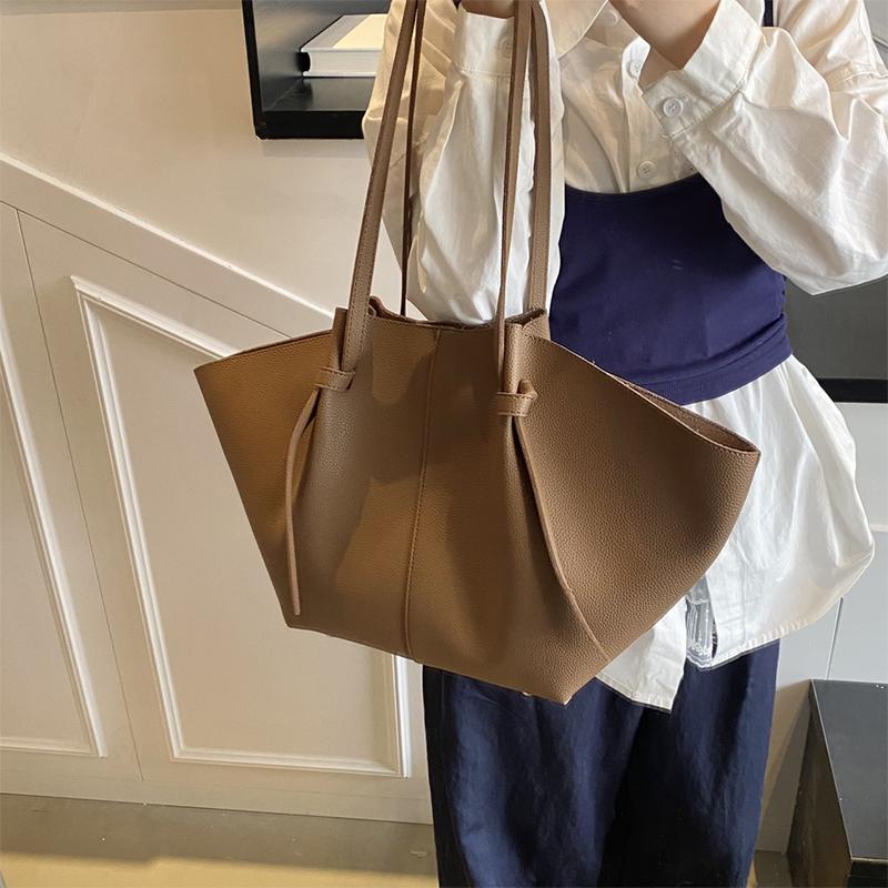 Summer New Large Capacity Tote Bag Trendy Fashi Lychee Pattern Solid Color Simple Texture One Shoulder Underarm Bag Handbag