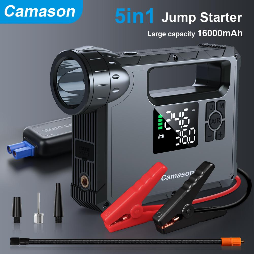 5 in 1 Car Jump Starter with air Compressor Portable Flashlight Starting Device Power Bank Battery Automotive Booster start 5 in 1 Jump Starter