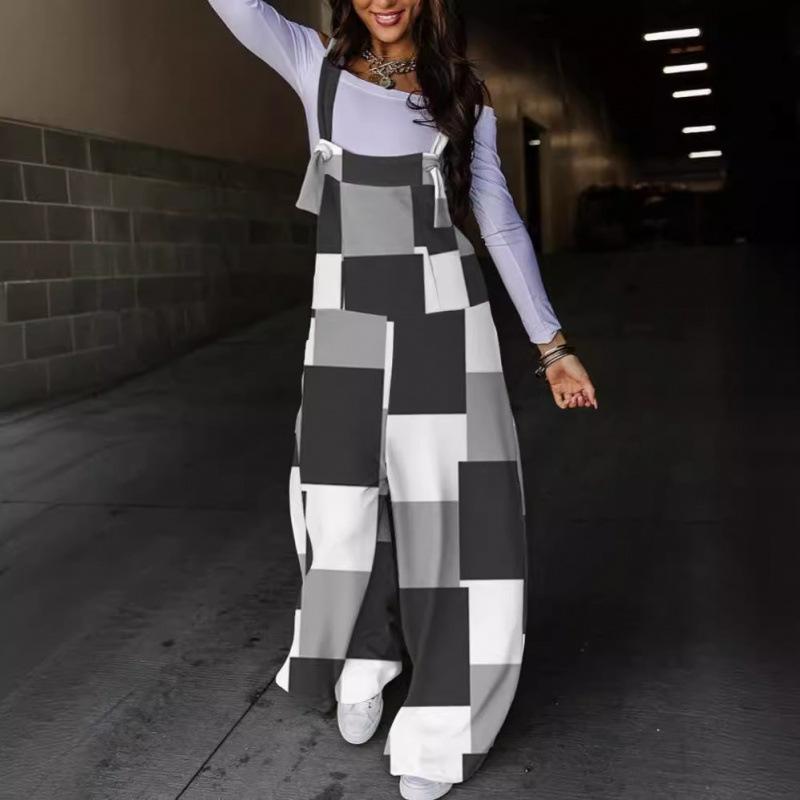 Printed Waist Strap Jumpsuit Trousers Women