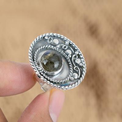 Natural Labradorite Gemstone Promise Blue Adjustable Ring 925 Sterling Silver