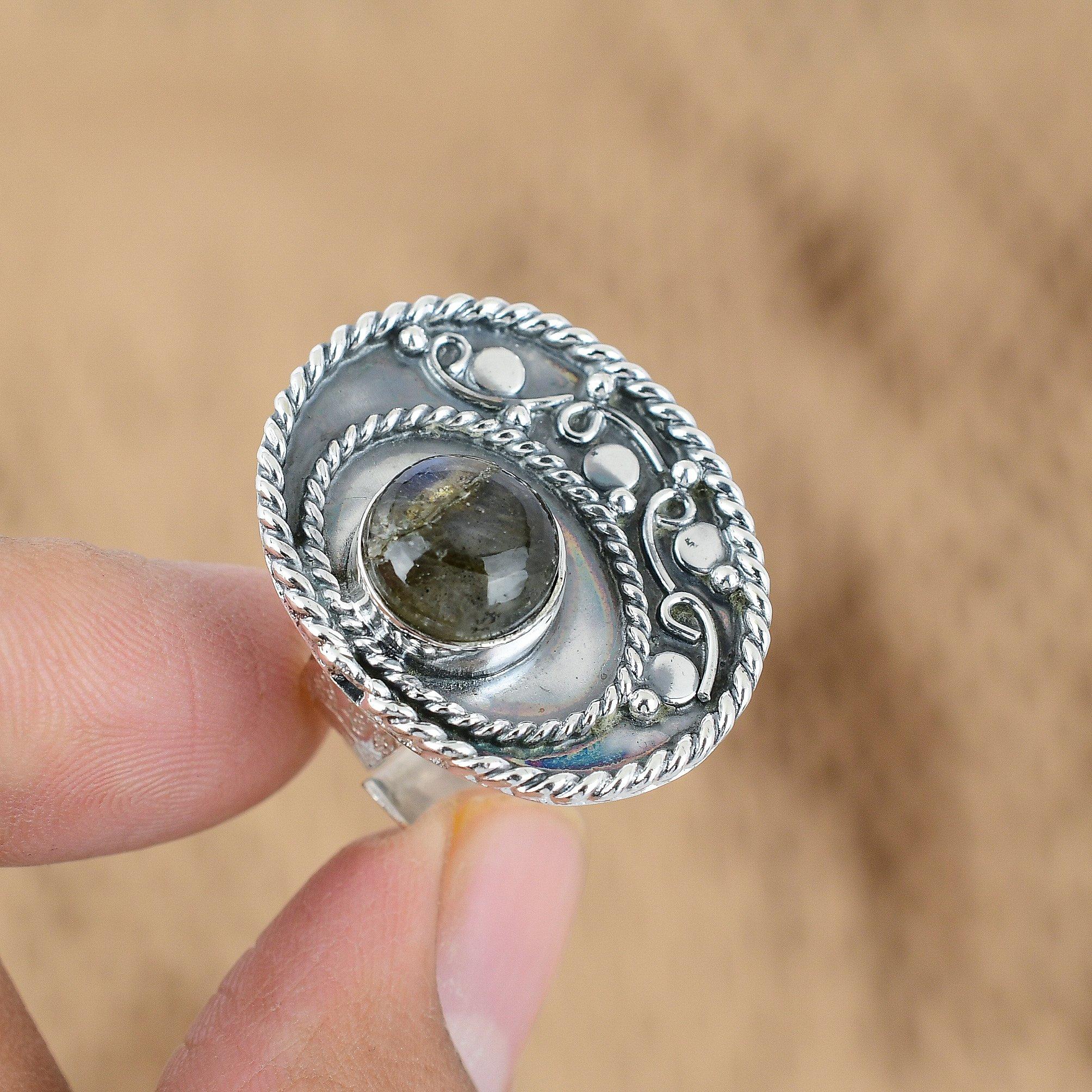 

Natural Labradorite Gemstone Promise Blue Adjustable Ring 925 Sterling Silver Yes