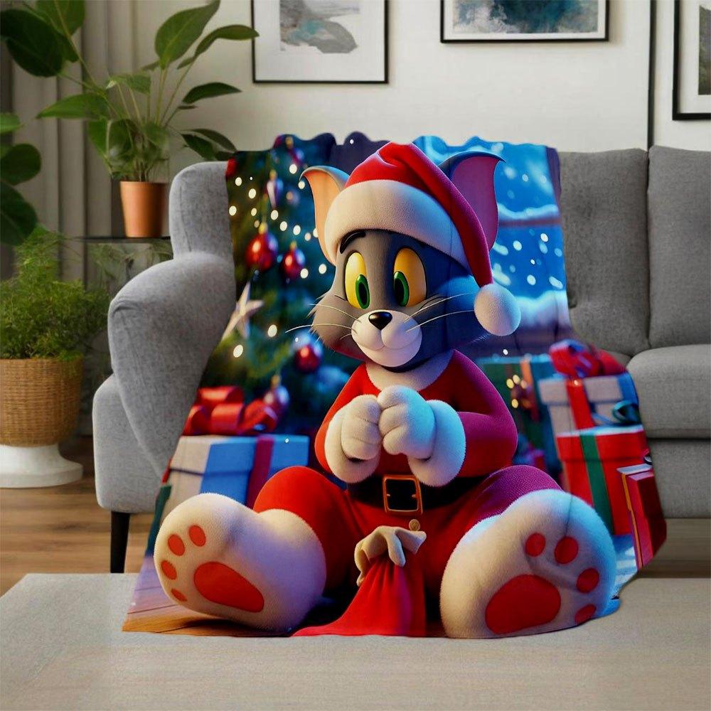 "Tom & Jerry Christmas Santa Costume for Kids"Blanket Flannel Throw Blanket for Sofa, Bed, Travel, Camping, Office