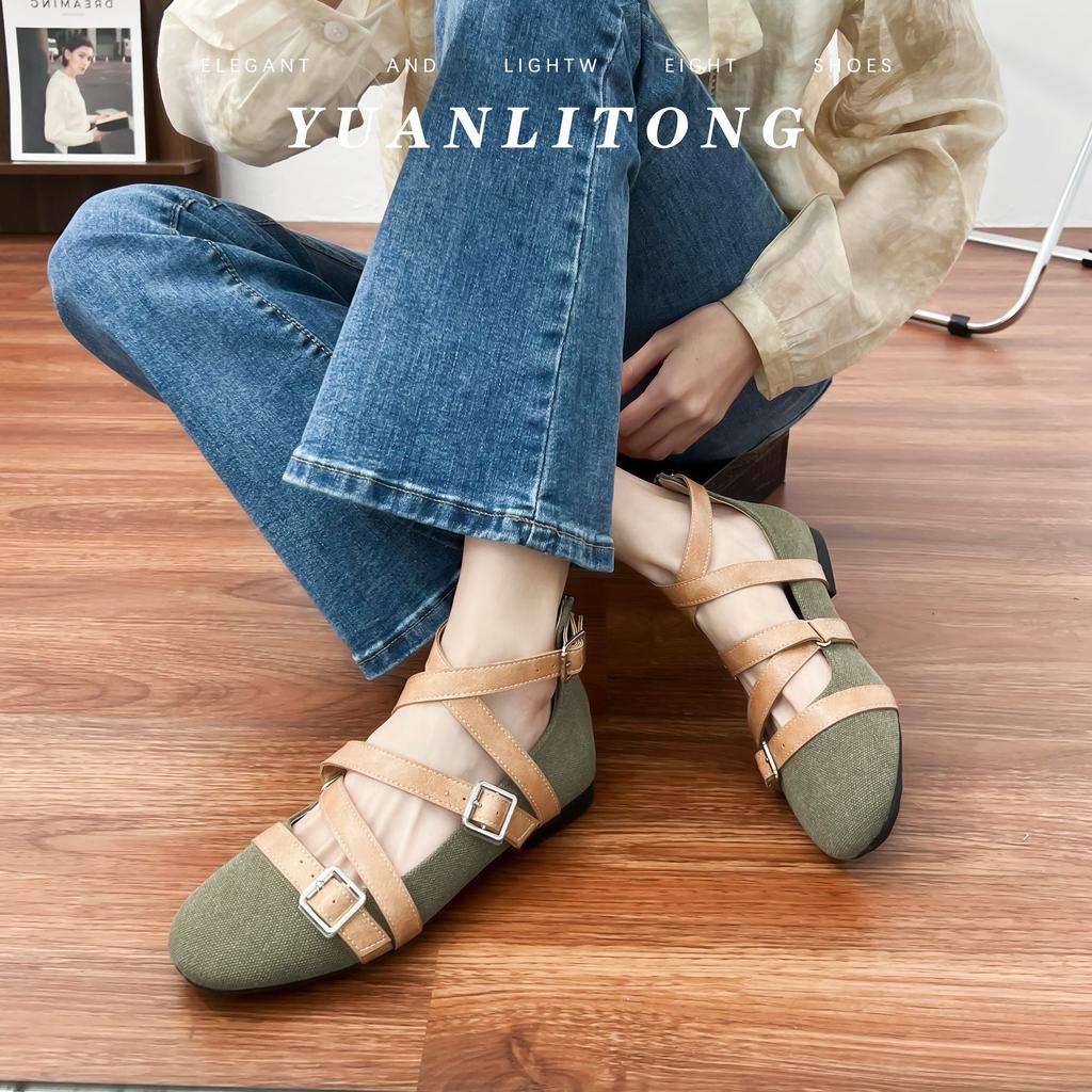 2025 spring and summer new French belt buckle single shoes women's outer wear advanced sense versatile casual shoes soft sole not tired feet