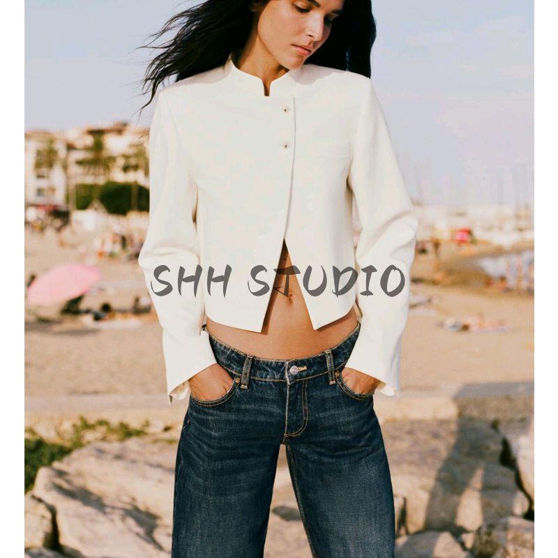 Fall New Women's Clothing French Simplicity with Padded Shoulder Short Zhongshan Collar Long Sleeve Suit Coat 5247841