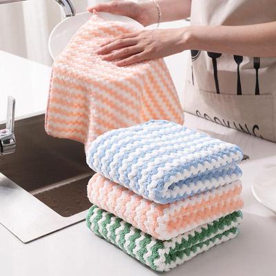 Thickened Coral Fleece Cloth Wave Striped Cleaning Cloth Home Kitchen Cleaning Supplies Absorbent Cloths Dishwashing Cloths