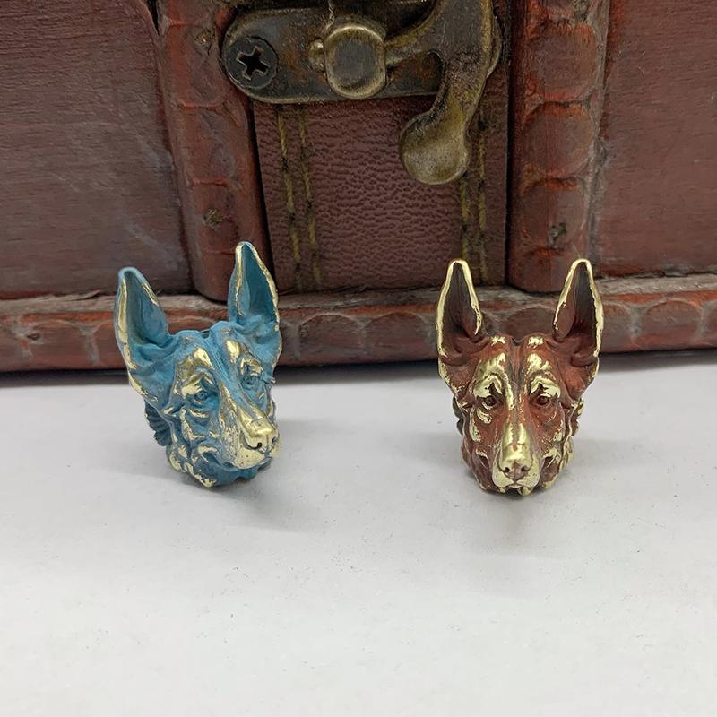 Brass Shepherd Head Keychain Pendant Designer Handmade Metal DIY Paracord Accessories for Fashion Outdoor Bag Charm